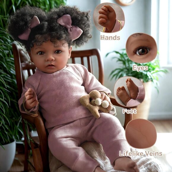 🆕20 Inch Lifelike Reborn Baby Dolls Daisy Black Girl Baby Dolls with Clothes - Picture 5 of 9